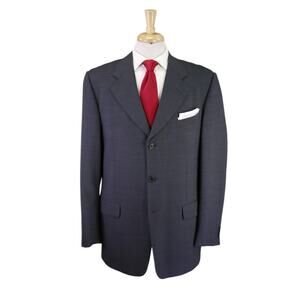 Corneliani Vintage 90s Charcoal Gray Knit Woven 3-Btn Wool Suit 44L